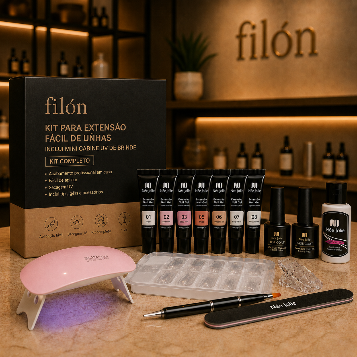 NailLux Pro™ — Kit Completo de Alongamento de Unhas em Gel com Cabine UV